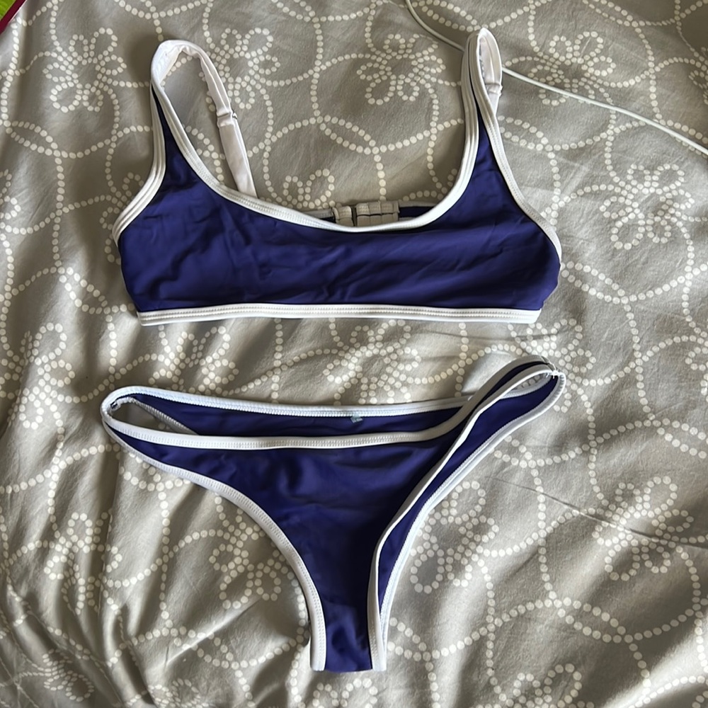 Royal blue and white bikini set